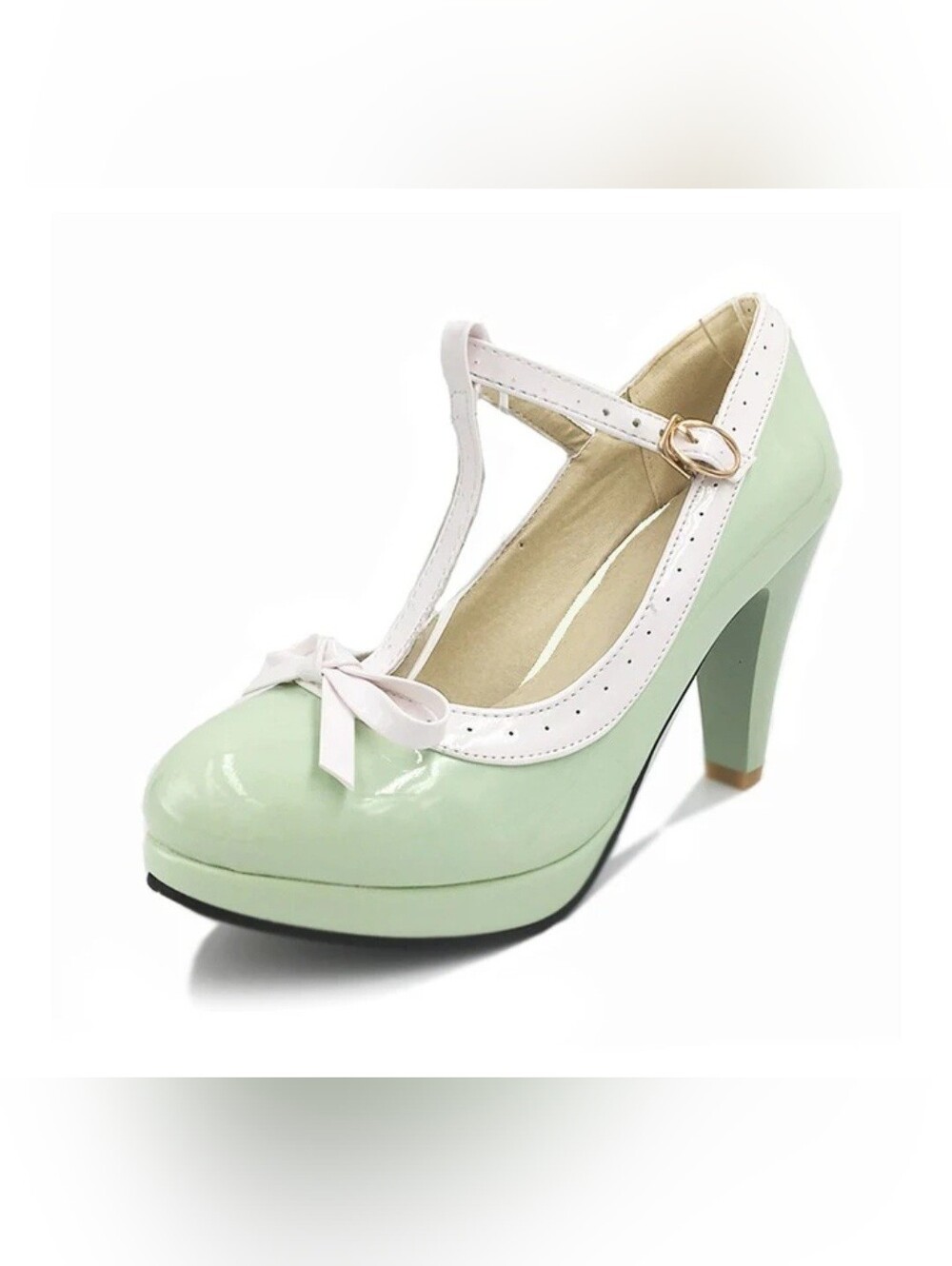 Mint Green T-Strap Platform Pump